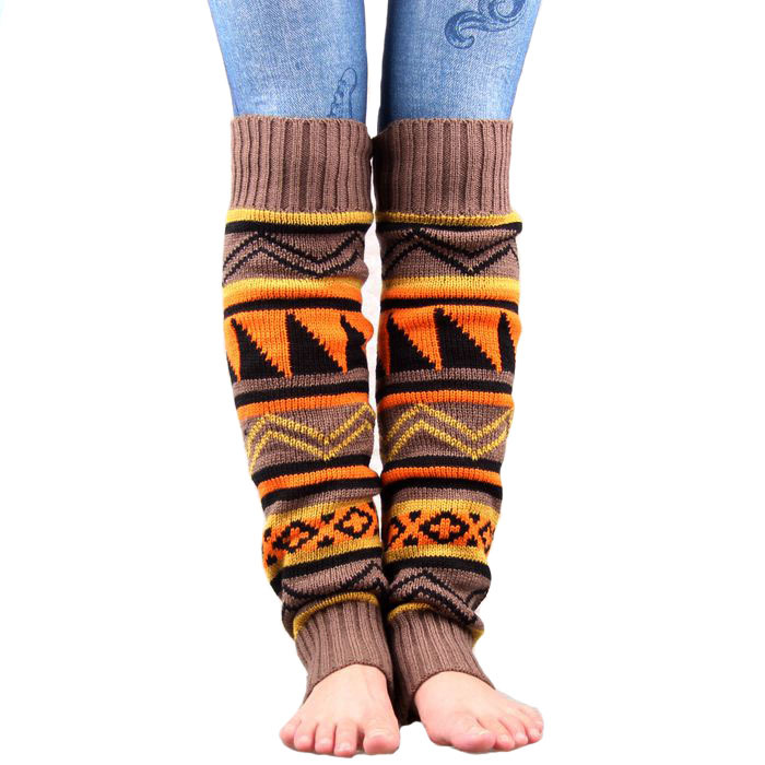 Geometric Pattern Knit Leg Warmers Womens Warm Patchwork Boot Socks